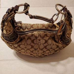 Coach Monogram Hobo Brown Silver Hardware